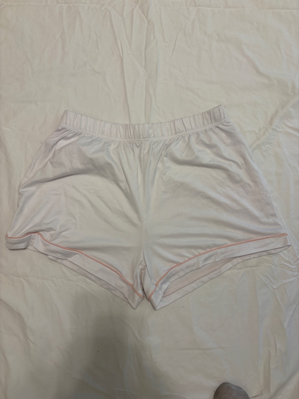 Rae Dunn White Sleep Shorts with Pink Piping